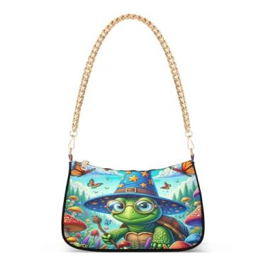 Imagem de Bolsa de ombro com corrente de floresta de animais coloridos de desenho animado, linda bolsa Hobo média para mulheres, bolsa clutch moderna para uso diário e festa