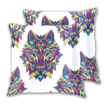 Imagem de Joitme Elegante lobo intrincado ornamentado fronhas conjunto de 2, capa de almofada com acento fofo, decoração de almofadas felpudas para sala de estar, 50 x 50 cm, 2 peças