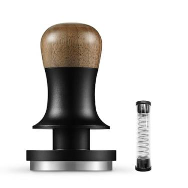 Imagem de Tamper de café de base plana 13,6 kg pressão constante calibrada calcadeira de mola com feedback de som, profundidade autoajustável, redefinição automática, adulteração de café expresso com base de