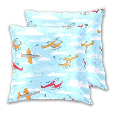 Imagem de Joitme Lindas capas de almofada de helicóptero de avião céu azul conjunto de 2, capa de travesseiro com detalhes fofos, capas de almofadas de sofá estampadas, 50 x 50 cm, 2 peças