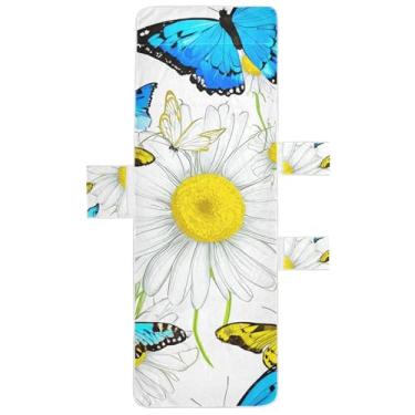 Imagem de Margaridas borboletas azuis amarelas capas de cadeira de espreguiçadeira toalha de praia lounge capa de cadeira de piscina espreguiçadeira de praia ao ar livre 85 x 76 centímetros
