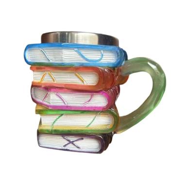 Imagem de ＫＬＫＣＭＳ Caneca em formato de livros empilhados pintados em 3D, enfeite de mesa, xícara para café ou, Style a