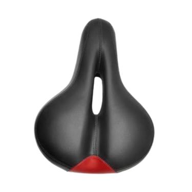 Imagem de KiBcsLic Selim de bicicleta de montanha, assento de ciclismo de espuma macia de substituição, assento de bicicleta em couro PU para acessórios de exercício, Vermelho