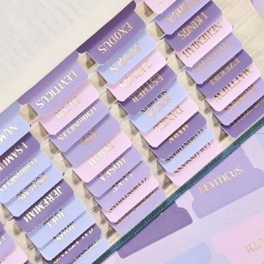 Imagem de Guias bíblicas, 66 etiquetas de capítulos de letras douradas + 39 guias de índice laminadas com tema de nenúfares em branco com régua de alinhamento, suprimentos de estudo de diário bíblico para