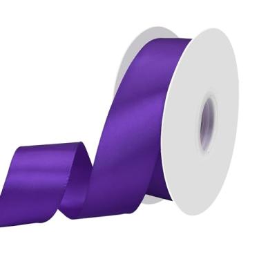 Imagem de Yamkim Fita de cetim roxa dupla face fitas de cetim de poliéster para embrulho de presente, artesanato DIY, convites, casamento, buquê de flores e costura, 3,5 cm