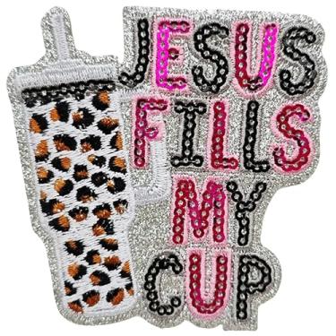 Imagem de Jusus Fills My Cup Bling Patch, Fashion Sequins Pink Girly Coffee Cup Iron on Patches para roupas, jaquetas, bolsas, jeans, mochilas sociais