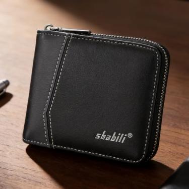 Imagem de Carteira masculina moderna preta de couro PU de grão fosco, design vertical preto com fivela, couro PU de grão fosco e durável resistente a arranhões