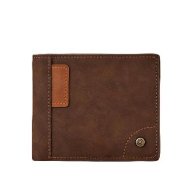 Imagem de Carteira masculina fashion marrom escuro portátil de couro macio de grão cruzado, design moderno marrom escuro portátil com fecho magnético, couro macio de grão cruzado