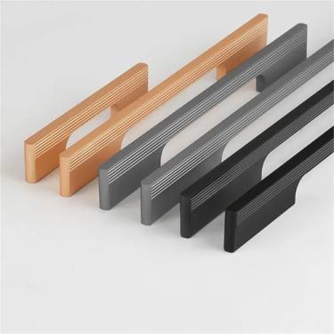 Imagem de HTNAFONI Puxadores de porta de armário simples de liga de alumínio preto moderno puxador de porta de armário de cozinha puxadores de móveis 1 peça (ouro champanhe 96 mm)