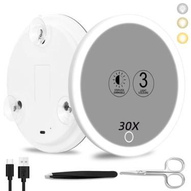 Imagem de Espelho de aumento Suupvaor 30x com luz de 6" com pinça e tesoura