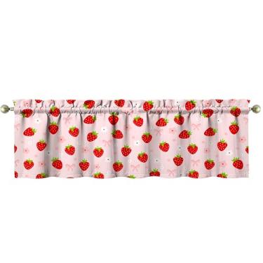 Imagem de mvhsuoem 1 peça de cortinas de cozinha de morango para janelas de cozinha, cortinas de arte de fazenda, decoração sobre a pia, 46 x 137 cm