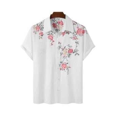 Imagem de Camisa Floral Havaiana Masculina plus Size De Secagem Rápida Com Manga