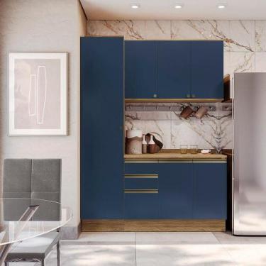 Imagem de Armário de Cozinha Compacta 100% MDF 170cm Nogueira/Azul Profundo Cele
