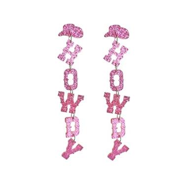 Imagem de Brincos pendentes com glitter Howdy Letter Western, cowgirl, chapéu de cowgirl, brincos para mulheres, homens, declaração de Howdy, joia para decoração de festa de concerto country, Zinco, Sem pedra