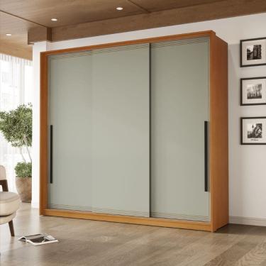 Imagem de Guarda Roupa Roupeiro 3 portas de correr 4 gavetas Valência Freijó Verde Politorno Móveis