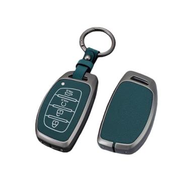 Imagem de Capa de couro para chave de carro em liga de zinco, suporte compatível com Hyundai Tucson Santa Fe Rena Sonata Elantra Creta Ix35 Ix45 I10 I30 I40(C-Style 1- Green)