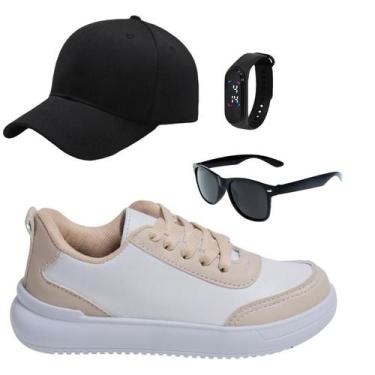 Imagem de Tênis Infantil Masculino Casual Moderno Colegial Confortável Branco/Pr