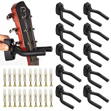 Imagem de 10 peças de cabides de guitarra, suporte para baixo, suporte de parede com parafusos, ukulele, banjo, bandolim, suporte de exibição de guitarra elétrica para parede, preto