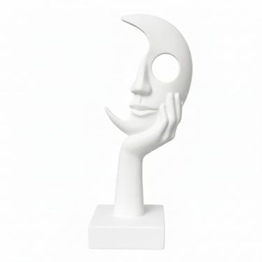 Imagem de Lodkksg Escultura abstrata moderna de rosto de lua com mão, metal dourado metálico, decoração de casa independente, 25 cm
