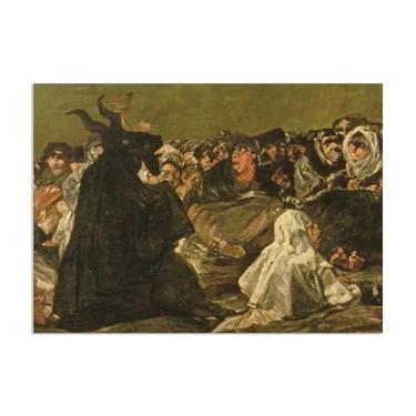 Imagem de Arte de parede Francisco Goya, The Witches' Sabbath or The Great, impressão em tela famosa reprodução de pinturas a óleo abstratas imagem emoldurada para decoração de casa pôster 100 x 70 cm (39 x 28