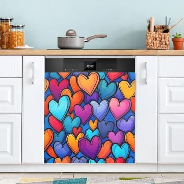 Imagem de ATTX Capa magnética colorida com estampa de corações de amor | Adesivo decorativo de eletrodomésticos de 58 x 66 cm para armários domésticos e eletrodomésticos #34