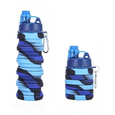 Imagem de Garrafa de água esportiva dobrável de silicone de 500 ml, design telescópico, adequada para casa, atividades ao ar livre, ciclismo e caminhadas. (azul camuflado)