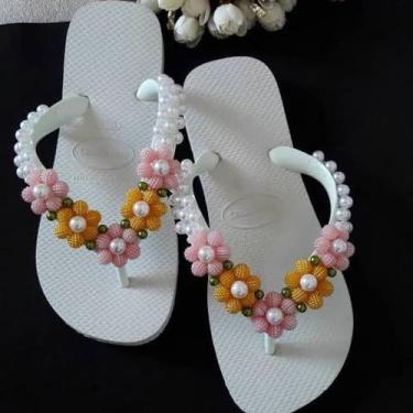 Imagem de Chinelo havaianas personalizados com perolas, Branco 2, 33-34