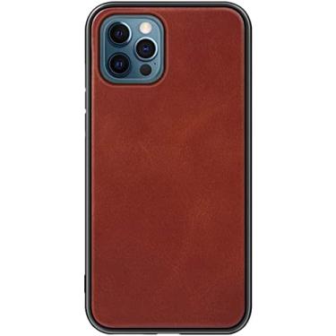 Imagem de KKFAUS Capa de telefone traseira de couro com suporte de cartão oculto, para Apple iPhone 12 Pro (2020) 6,1 polegadas capa de telefone de carro de transporte de carro à prova de choque com tudo incluído (cor: marrom)