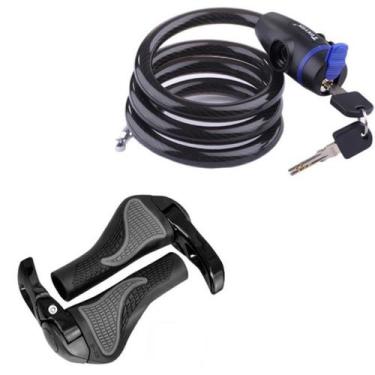 Imagem de Kit Cadeado Anti-Furto 12x1200mm  e Par de Manopla Bar End Acessórios 