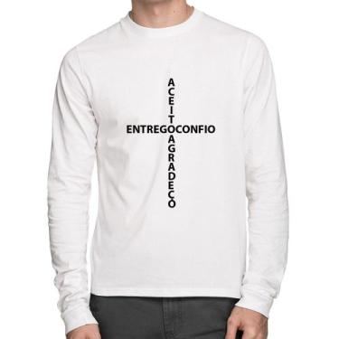 Imagem de Camiseta Algodão Entrego, Confio, Aceito, Agradeço Manga Longa - Foca 