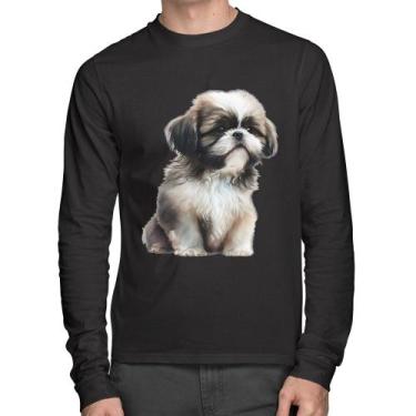 Imagem de Camiseta Algodão Cachorro Shih Tzu Filhote Manga Longa - Foca na Moda,