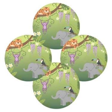 Imagem de Wassud Jogo americano conjunto de 4 tapetes de mesa redondos de cenário de selva para cozinha e jantar tapetes laváveis resistentes ao calor decoração de mesa 39 cm