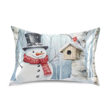 Imagem de Blueangle Linda fronha de cetim boneco de neve para cabelo e pele, fronha de seda, tamanho padrão (50,8 x 66 cm) - Capas de almofada de cetim refrescantes com fecho de envelope (586)