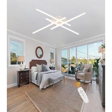Imagem de Luminária de teto LED moderna e regulável de 48 W, alto brilho, para sala de estar, com controle remoto, adequada para quarto, sala de jantar e escritório (branca, 4 lâmpadas).