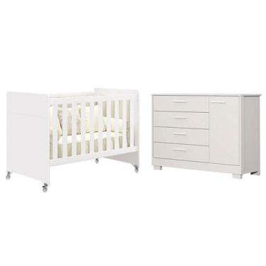 Imagem de Berço Americano Evolution 4 em 1 e Cômoda Zaki Branco Acetinado - Rell