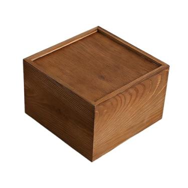 Imagem de IEUDNS Caixa organizadora de joias de madeira com tampa deslizante, formato quadrado, ideal para decoração de casa, guardar lembranças e presentear, perfeita, 15cmx15cmx10cm