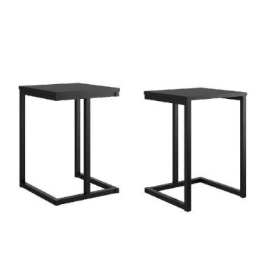 Imagem de Conjunto 2 Banquetas Carraro Tubo Preto Madeirado Preto - MÓVEIS CARRA