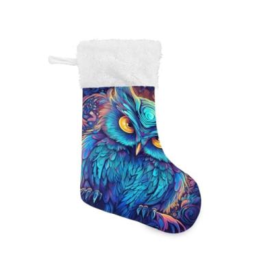 Imagem de ATTX Meias de Natal de coruja neon, suportes de presente brancos de pelúcia para decorações de festas de fim de ano (17,7 polegadas, 1 pacote) #29
