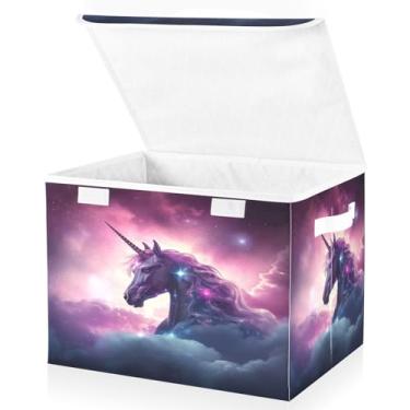Imagem de Blueangle Cestos de armazenamento Galaxy Horse com tampas, 42 x 32 x 30 cm, grande cesta organizadora dobrável para decoração de casa e escritório (477)