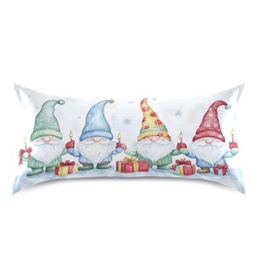 Imagem de Blueangle Linda fronha de cetim gnomo de Natal para cabelo e pele, fronha de seda, tamanho king (50,8 x 101,6 cm) - Capas de almofada de cetim refrescantes com fecho de envelope (224)