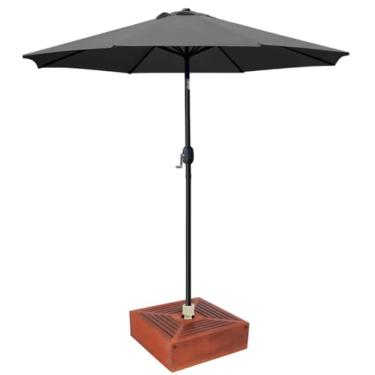 Imagem de Kit Ombrelone Guarda Sol 3m Articulado Cinza com Base Revestida Madeira Branco Jardim Piscina Praia - AMZ