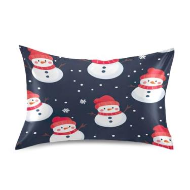 Imagem de Blueangle Linda fronha de cetim boneco de neve para cabelo e pele, fronha de seda, tamanho padrão (50,8 x 66 cm) - Capas de almofada de cetim refrescantes com fecho de envelope (574)