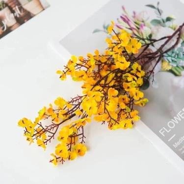 Imagem de Buquê de Cerejeira Artificial com Mosquitinho, 48cm, 5 Galhos, Flores Artificiais Decorativas para Arranjos, Casamento e Decoração de Casa(Amarelo,Kit com 4 Unidades)