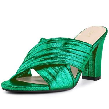 Imagem de Allegra K Sandálias femininas com tiras cruzadas e salto bloco, Verde, 36