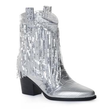 Imagem de ANN CREEK Botas femininas Western Tassel Cowboys, cano baixo, para mulheres, cowgirls, cano baixo, salto grosso, Prata, 36