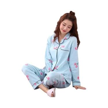 Imagem de Conjunto De Pijamas Femininos Com Decote Em V E Botões, Calças, Roupa 