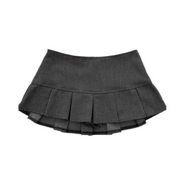 Imagem de Saia Mini Plissada Preta De Cintura Baixa Estilo Y2K Com Shorts Embuti