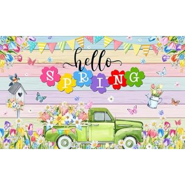 Imagem de AIBIIN Olá Primavera Pano de Fundo Floral Jardim Vintage Caminhão Banner Colorido Decorações de Festa Primavera Borboleta Madeira Pastel Banner de Parede para Chá de Bebê Cabine de Fotos 1,8 x 1,1 m
