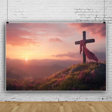 Imagem de XMJJKUF Fundo de fotografia cristã religiosa cruzada, 3 x 2,4 m, crucificação, cruz na montanha, foto de fundo de luz sagrada, sepulcro, oração, decoração cristã, nascer do sol, pôr do sol, decoração