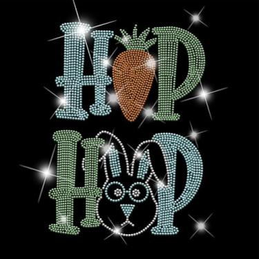 Imagem de SUPERDANT Páscoa Hiphop Ferro em Strass Transferência Coelho Coelho Decalques Passar a Ferro Camiseta Cristal Transferência de Calor Hot Fix Cristais para Decoração de Roupas Bolsas DIY Artesanato